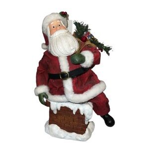 Festive Santa Claus Chimney Figurine - Red and White